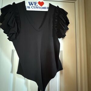 Express Black Ruffled V-Neck Bodysuit